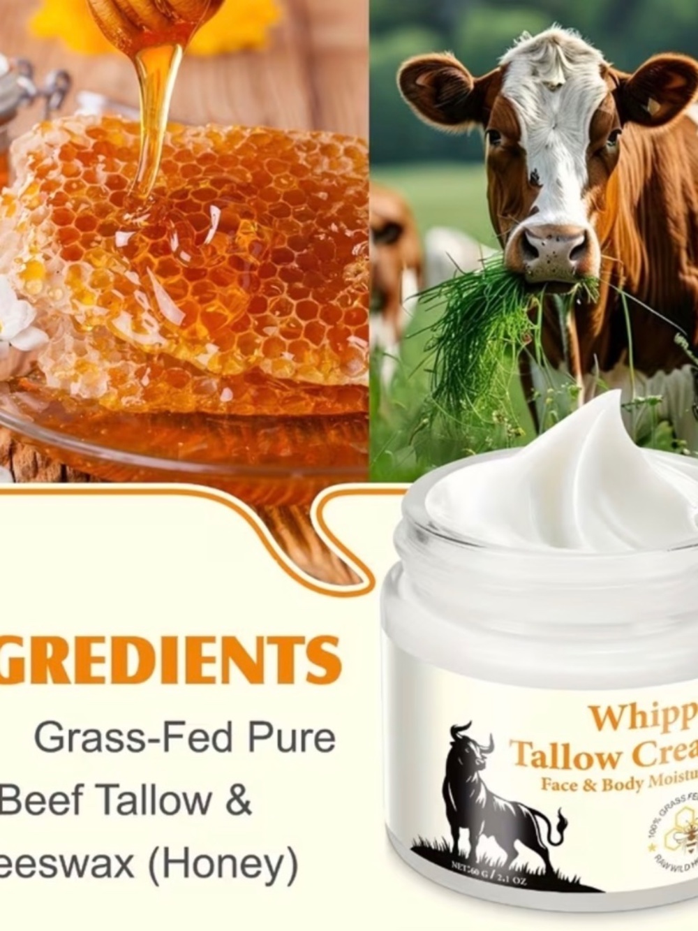Whipped Tallow Cream Face & Body Moisturizer - White with Orange Accents - Picture 2 of 8